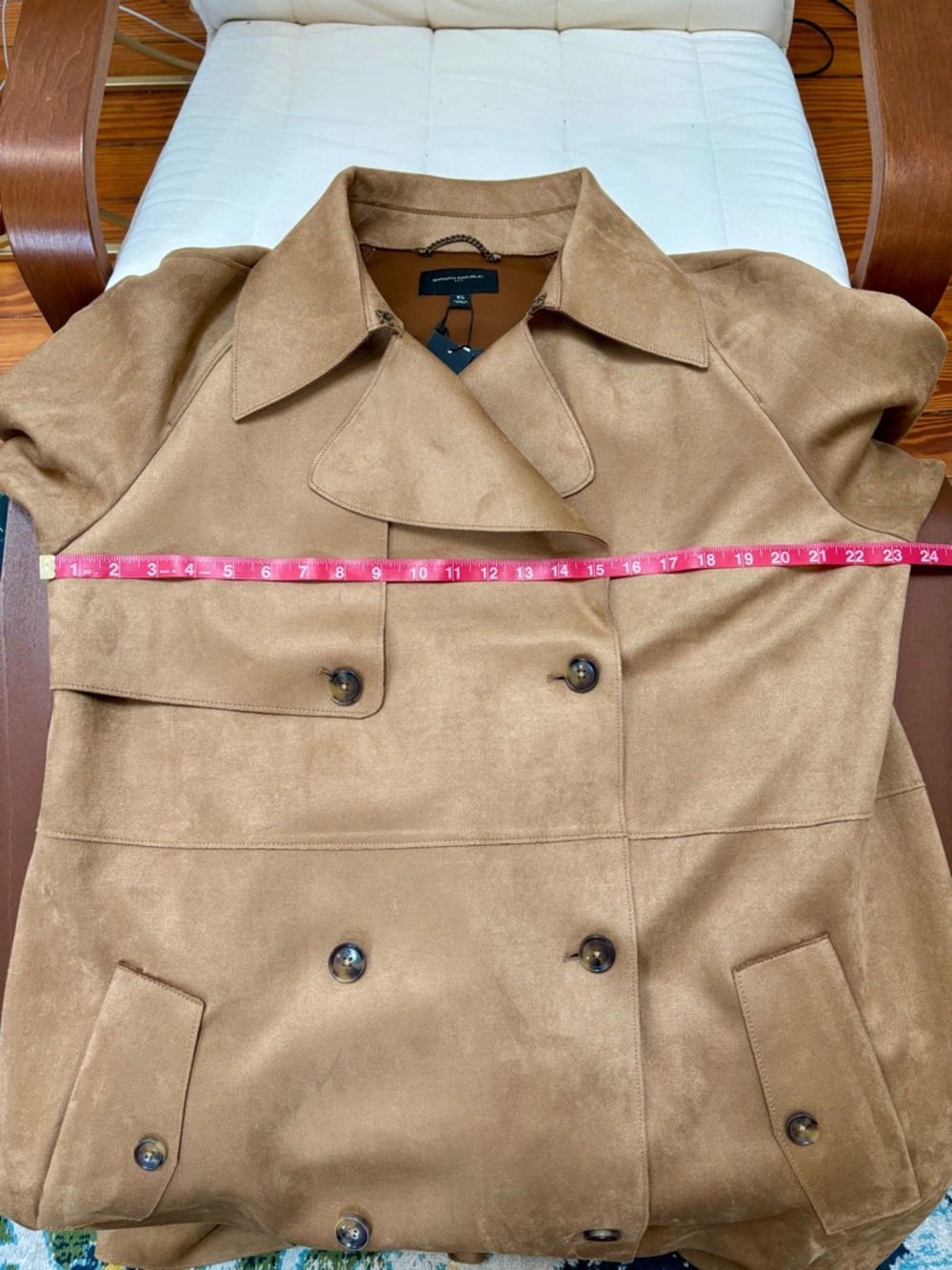 Banana Republic Camel Vegan Suede Trench Coat XL Long - Picture 10 of 11